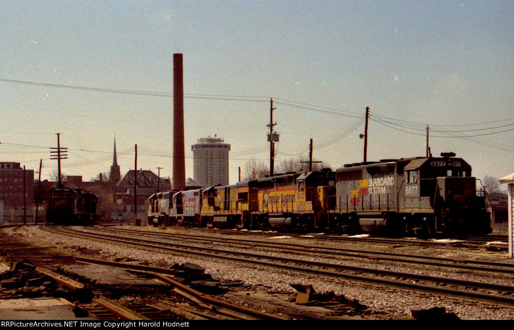 CSX 6677 sits with other locos at the south end of the yard